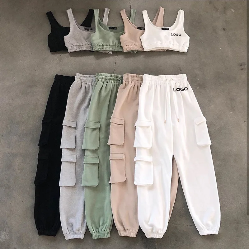 Spring 2022 Clothing 2 Piece Jogging Set With Crop Top High Waist Drawstring Two Piece Sweatpants Set Woman Jogging Tracksuit, Customized colors 
Spring 2022 Clothing 2 Piece Jogging Set With Crop Top High Waist Drawstring Two Piece Sweatpants Set Woman Jogging Tracksuit, Customized colors