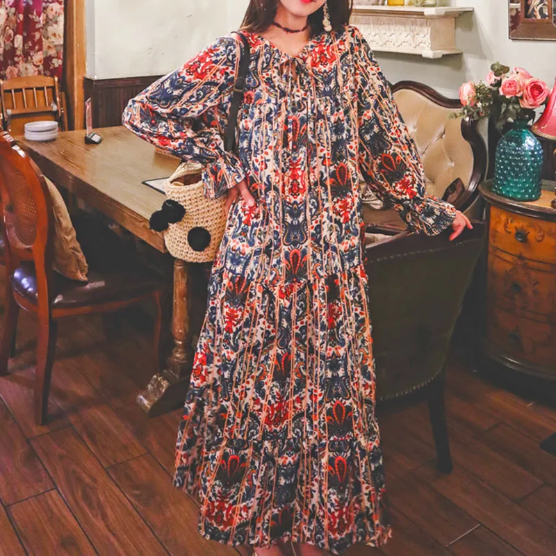 New Ethnic style Retro Totem Print Lantern Long Sleeve Loose Style Holiday Style Long Maxi Dress
New Ethnic style Retro Totem Print Lantern Long Sleeve Loose Style Holiday Style Long Maxi Dress