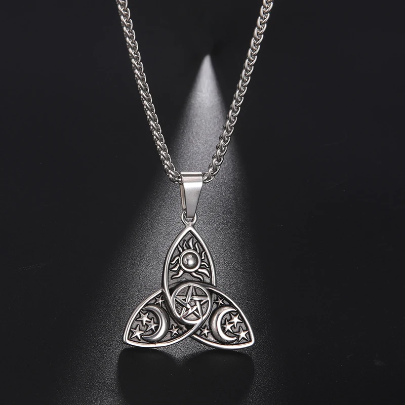 Vintage Stainless Steel Wicca Sun Star Moon Pendants Necklace Stainless Steel Necklaces Men Pendant Viking Celtic Knot Jewelry, Steel color(accepted customized)
Vintage Stainless Steel Wicca Sun Star Moon Pendants Necklace Stainless Steel Necklaces Men Pendant Viking Celtic Knot Jewelry, Steel color(accepted customized)