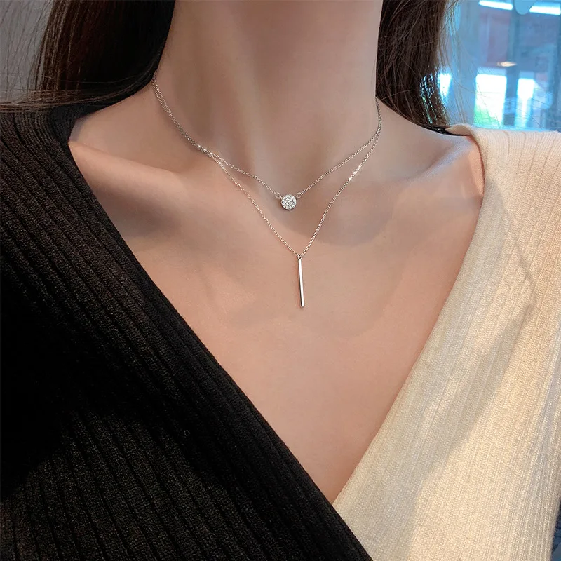 Simple Design 925 Silver Zircon Coin Pendant Necklace Sterling Silver Double Layer Cubic Zirconia Stick Necklace
Simple Design 925 Silver Zircon Coin Pendant Necklace Sterling Silver Double Layer Cubic Zirconia Stick Necklace