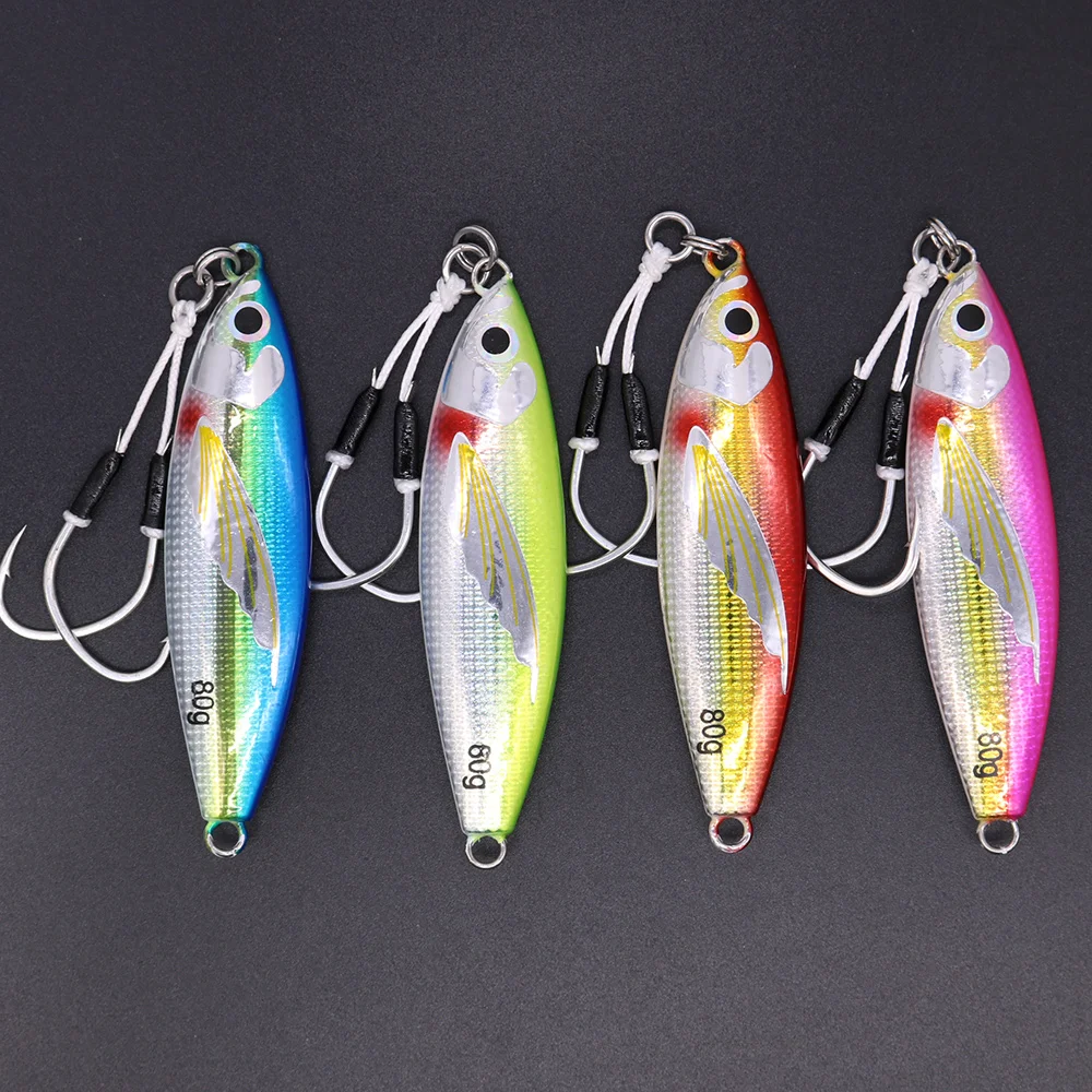 CASTFUN Saltwater Slow jigging lure with hook 80g Artificial Baits Glow Slow pitch jig Metal Slow jigs, 5 colors
CASTFUN Saltwater Slow jigging lure with hook 80g Artificial Baits Glow Slow pitch jig Metal Slow jigs, 5 colors