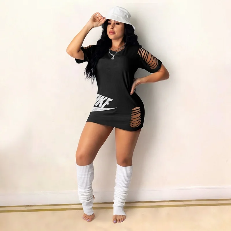 Plus Size Women Summer Letter Print O-neck Half Sleeve Ripped Sexy Short Mini Dress, Picture color
Plus Size Women Summer Letter Print O-neck Half Sleeve Ripped Sexy Short Mini Dress, Picture color