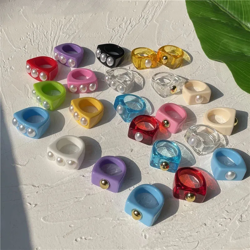 Summer Trendy Colorful Bead Pearl Transparent Resin Acrylic Square Chunky Rings for Women Girls Travel Hot Jewelry 2021, 16 colors
Summer Trendy Colorful Bead Pearl Transparent Resin Acrylic Square Chunky Rings for Women Girls Travel Hot Jewelry 2021, 16 colors