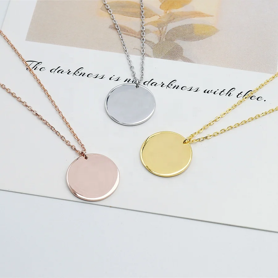 Hot selling engravable 925 solid silver round disc pendant engraved metal coin blank pendant necklace 
Hot selling engravable 925 solid silver round disc pendant engraved metal coin blank pendant necklace