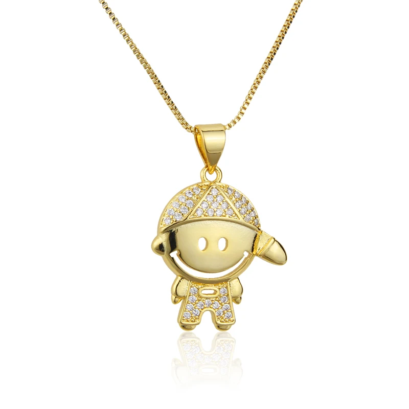 Fashion Jewelry Brass Gold Plated With Zircon Little Boy Pendant Necklace Box Chain Jewelry For Women And Children, Gold color
Fashion Jewelry Brass Gold Plated With Zircon Little Boy Pendant Necklace Box Chain Jewelry For Women And Children, Gold color