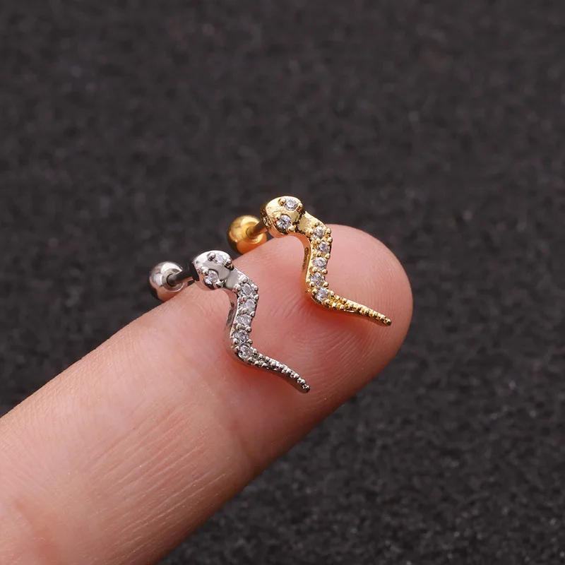 2021 Sailing Piercing Jewelry Snake Charms CZ Cartilage Stud Earrings Earlobe Snake Screw Back Stud Earring
2021 Sailing Piercing Jewelry Snake Charms CZ Cartilage Stud Earrings Earlobe Snake Screw Back Stud Earring
