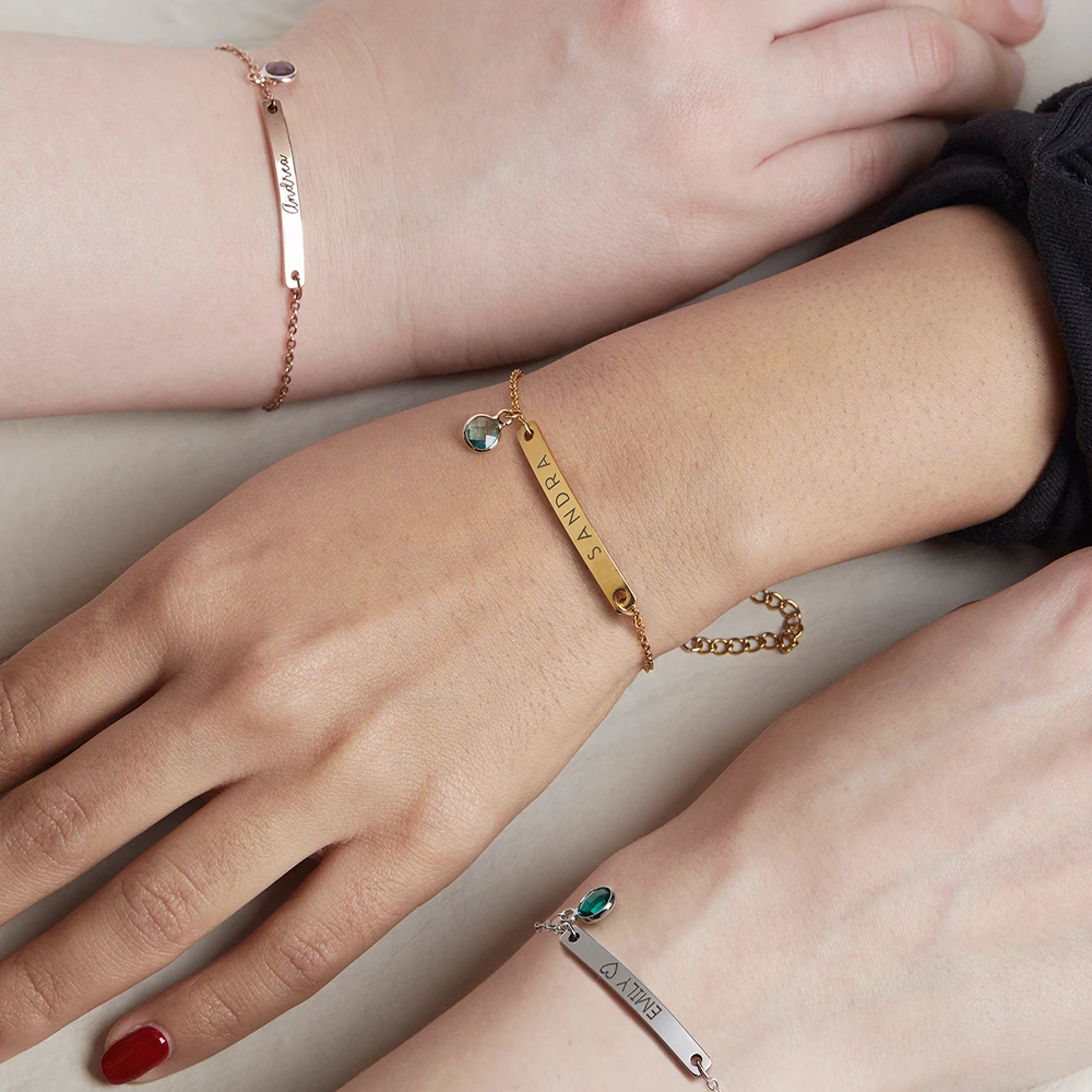 Custom Personalized Birthstone Bar Bracelet For Women Engraved Name Friendship Bracelets For Jewelry Christmas Gift
Custom Personalized Birthstone Bar Bracelet For Women Engraved Name Friendship Bracelets For Jewelry Christmas Gift