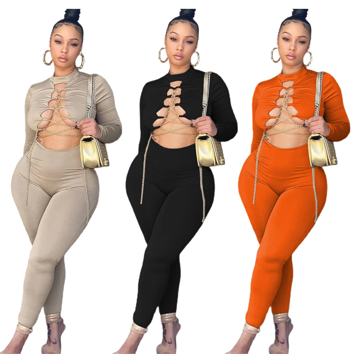 SY287-Women's export new multicolor round neck chain cross-hollow tight-fitting jumpsuit for women womans jumpsuits, 3 colors
SY287-Women's export new multicolor round neck chain cross-hollow tight-fitting jumpsuit for women womans jumpsuits, 3 colors