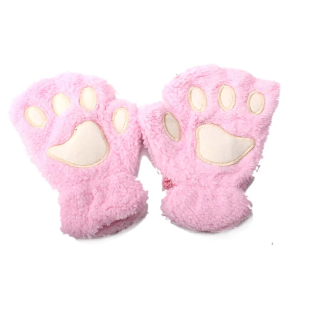 Baby Winter Thick Warm Gloves Outdoor Half Finger Gloves Cute Cartoon Cat Claw Gloves