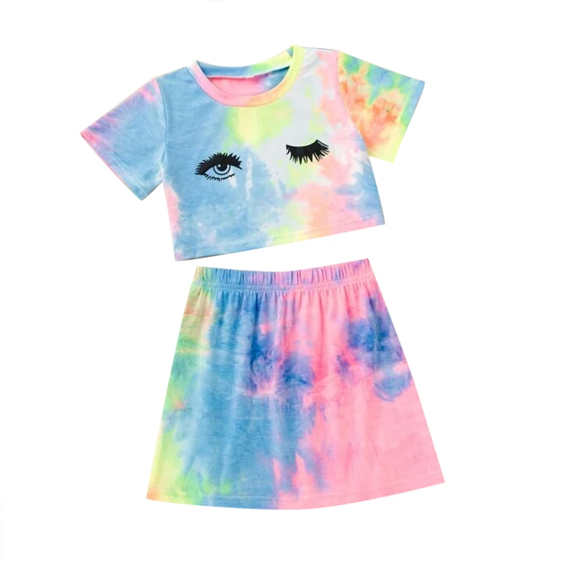 Wholesale short sleeve cute graphic crop top+skirt tie dye cartoon custom logo girls summer 2peice set outfits kids hoodie dress
Wholesale short sleeve cute graphic crop top+skirt tie dye cartoon custom logo girls summer 2peice set outfits kids hoodie dress