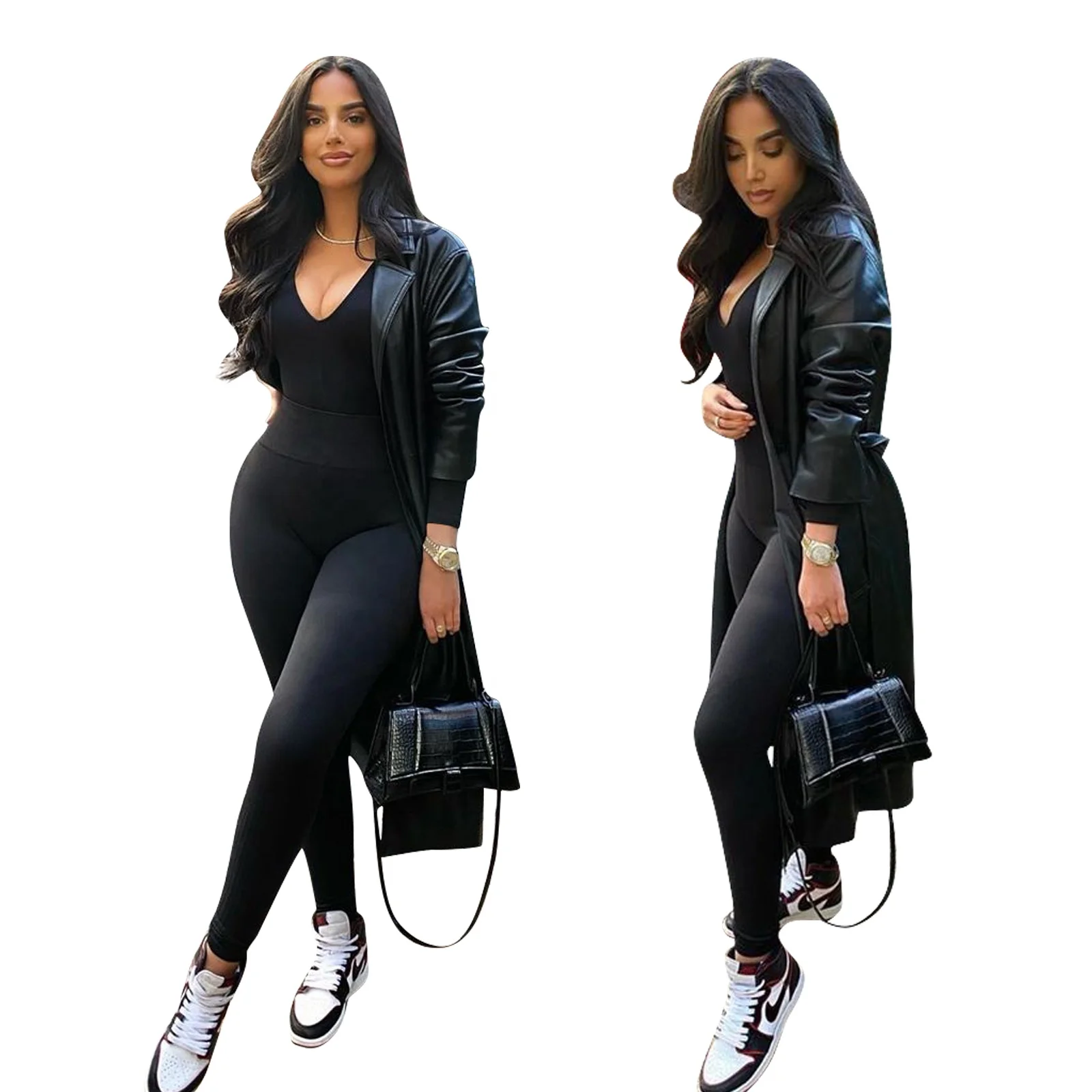 Wholesale fashion cool black PU leather fur coat women jacket Contain belt long PU leather trench coat ladies
Wholesale fashion cool black PU leather fur coat women jacket Contain belt long PU leather trench coat ladies