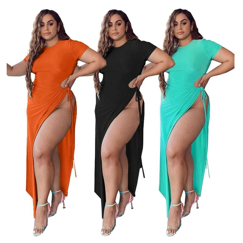 Sexy Dresses Women Bodycon High Split Solid Color Long Bandage Dress Women Crew Neck Short Sleeve Dresses Plus Size, Orange, black, sky blue
Sexy Dresses Women Bodycon High Split Solid Color Long Bandage Dress Women Crew Neck Short Sleeve Dresses Plus Size, Orange, black, sky blue
