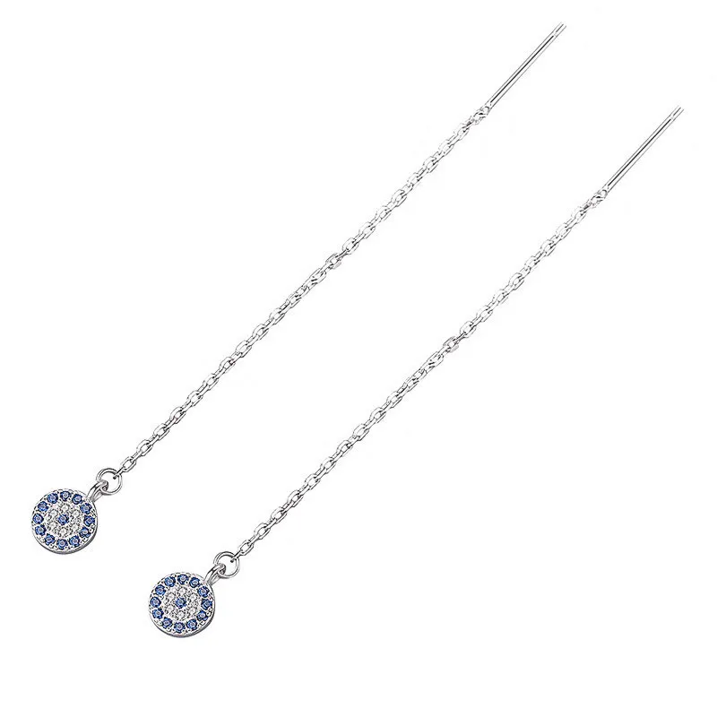 925 sterling silver jewelry fashion design long chain blue round pave CZ stone drop earrings gifts women
925 sterling silver jewelry fashion design long chain blue round pave CZ stone drop earrings gifts women