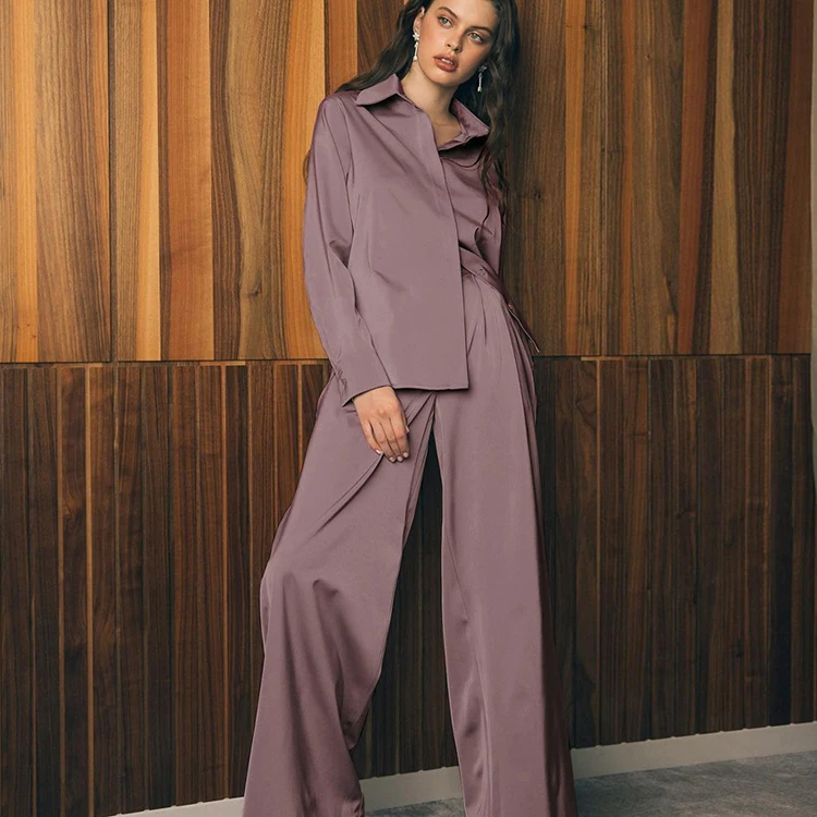 Home Wear Streetwear Women Suit High Waist Pants Set Poplin Office Long Panta Turn Down Collar Shirt Elegant 2 Piece Set
Home Wear Streetwear Women Suit High Waist Pants Set Poplin Office Long Panta Turn Down Collar Shirt Elegant 2 Piece Set