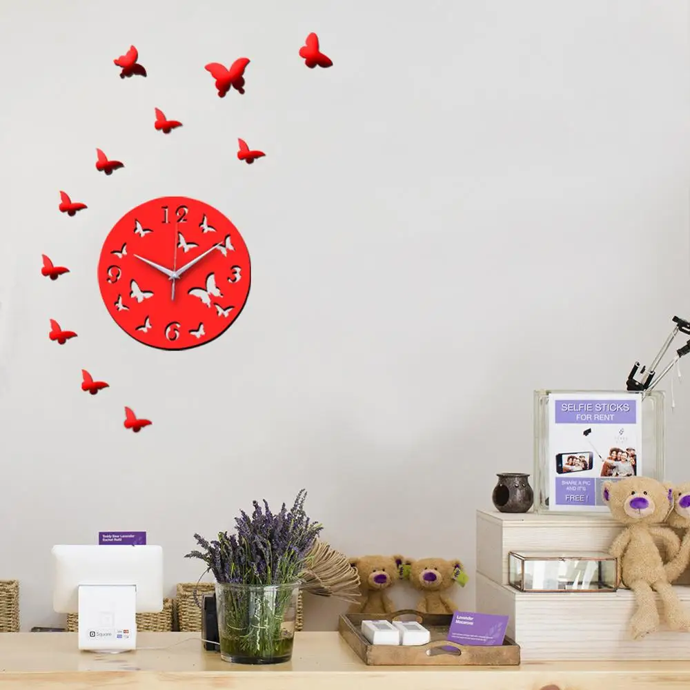 Luxury Design Round 3D DIY Acrylic Butterfly Sticker Quartz Silent Wall Clock, Black,silver, gold, red
Luxury Design Round 3D DIY Acrylic Butterfly Sticker Quartz Silent Wall Clock, Black,silver, gold, red