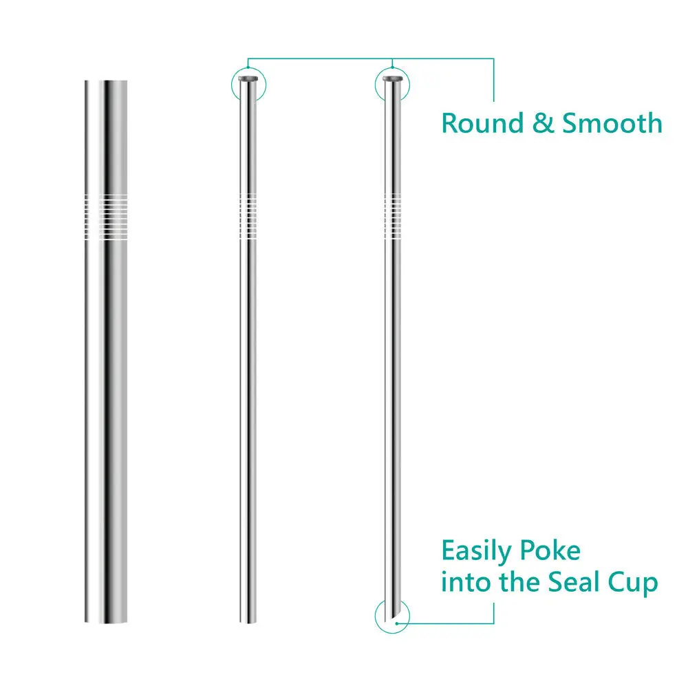 

215*12mm Custom Logo pipe Boba Straw Metal Smoothie Angled Tip Bubble Stainless Steel Straw with Oblique Incisions, Customized