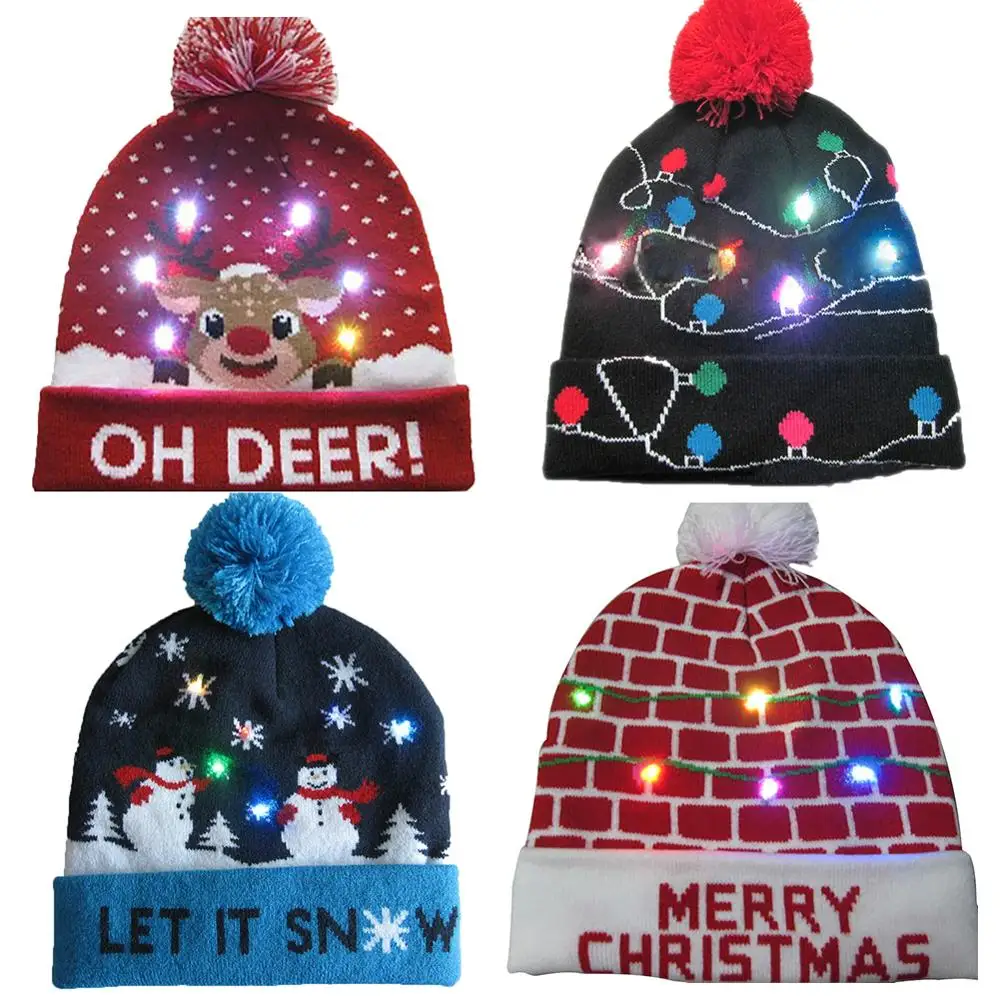 santa hat light up knitted hat for kid adult for christmas party