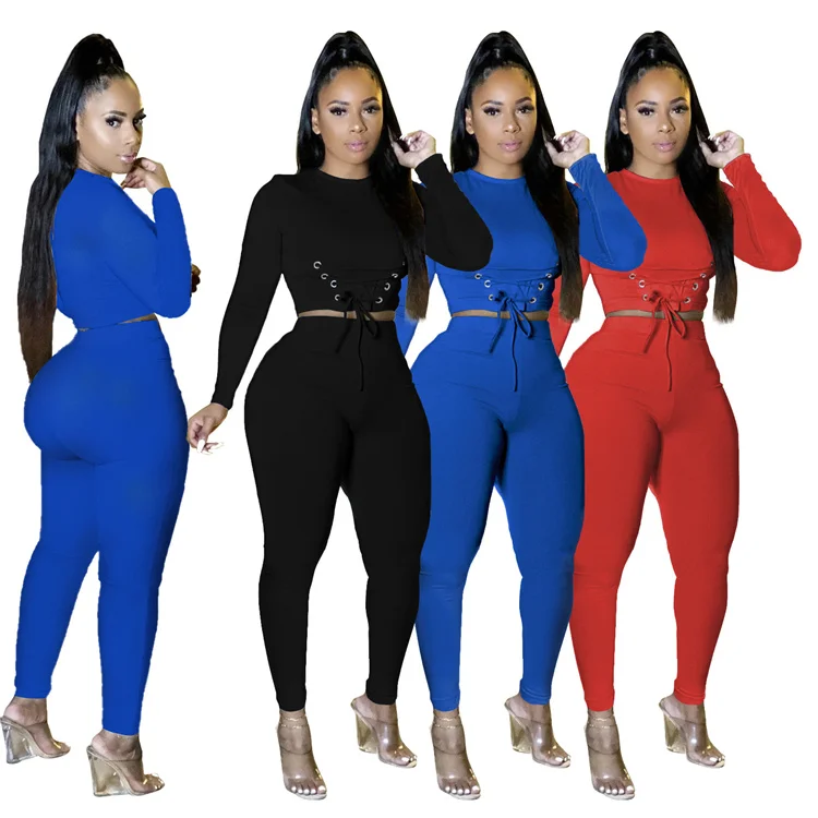 Wholesale solid color lace up crop top long sleeve plus size sweat pants pencil pants women tracksuit lace up two piece set
Wholesale solid color lace up crop top long sleeve plus size sweat pants pencil pants women tracksuit lace up two piece set