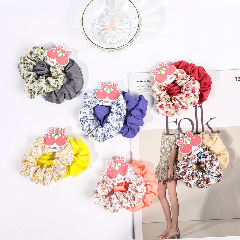 Ins Hot Selling Floral Print Hair Ring Simple Solid Color Two-Piece Set Scrunchies Hair Ties For Women
Ins Hot Selling Floral Print Hair Ring Simple Solid Color Two-Piece Set Scrunchies Hair Ties For Women