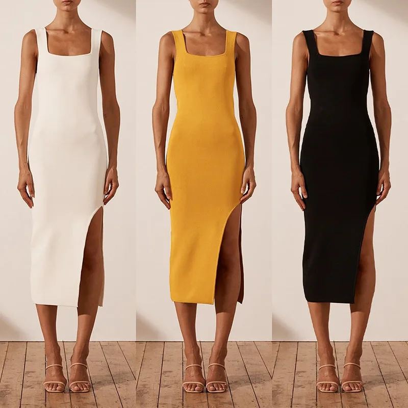 2021 Spring Sleeveless Solid Color Midi Dress Fashion Split Side Sexy Party Club Dresses Elegant Wear Women's Skirt, As shows
2021 Spring Sleeveless Solid Color Midi Dress Fashion Split Side Sexy Party Club Dresses Elegant Wear Women's Skirt, As shows