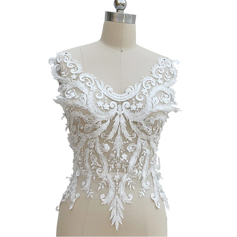 LACEDREAM Ready To Ship Wholesale Classical Embroidered Beaded Bridal Lace Bodice Applique For Wedding Dress, Ivory
LACEDREAM Ready To Ship Wholesale Classical Embroidered Beaded Bridal Lace Bodice Applique For Wedding Dress, Ivory