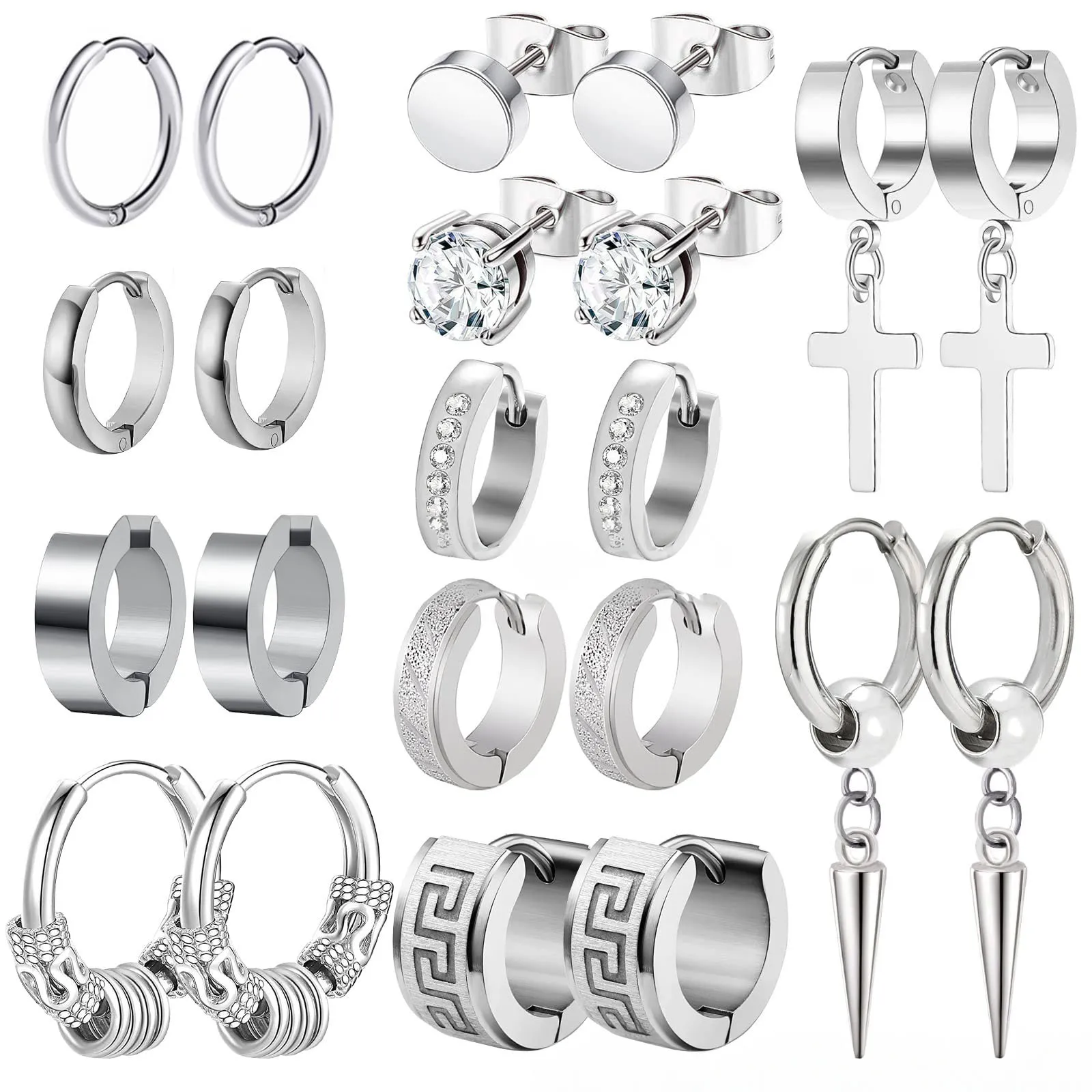 Hot Selling Men's Hip Hop Cross Earrings Stainless Steel Stud Set with Zircon and Pearl Fashion Plated Style
Hot Selling Men's Hip Hop Cross Earrings Stainless Steel Stud Set with Zircon and Pearl Fashion Plated Style