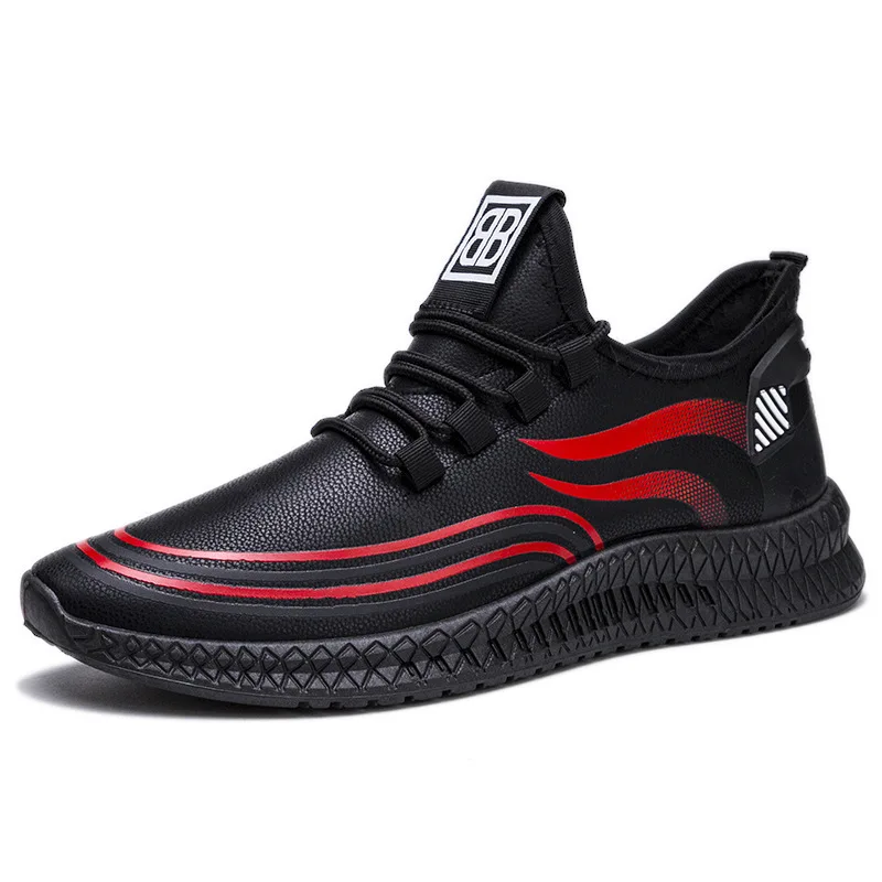 Flat PU Men Casual Shoes Comfortable Fashion Design Mens Sneakers For Men, Black, black red
Flat PU Men Casual Shoes Comfortable Fashion Design Mens Sneakers For Men, Black, black red