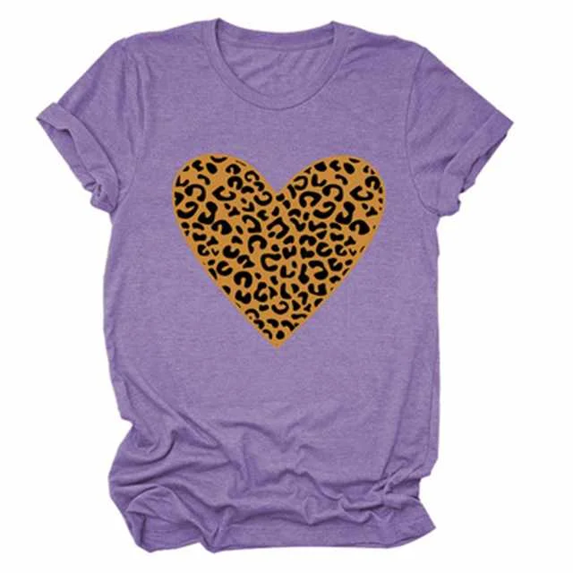 Fashion Hot Sale Short Sleeve Round Neck Leopard Print Love T-shirt, Picture color 
Fashion Hot Sale Short Sleeve Round Neck Leopard Print Love T-shirt, Picture color