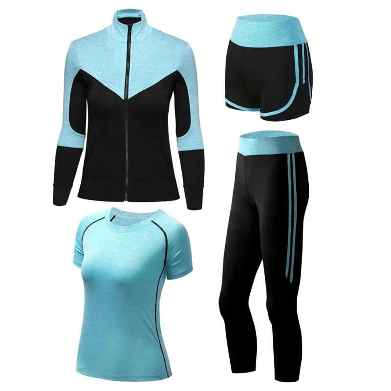 Women Sports Running 4 Piece Set Zipper Jacket+Quick Dry T Shirt+Shorts+Pants Fitness Gym Yoga Suit Workout Clothing
Women Sports Running 4 Piece Set Zipper Jacket+Quick Dry T Shirt+Shorts+Pants Fitness Gym Yoga Suit Workout Clothing