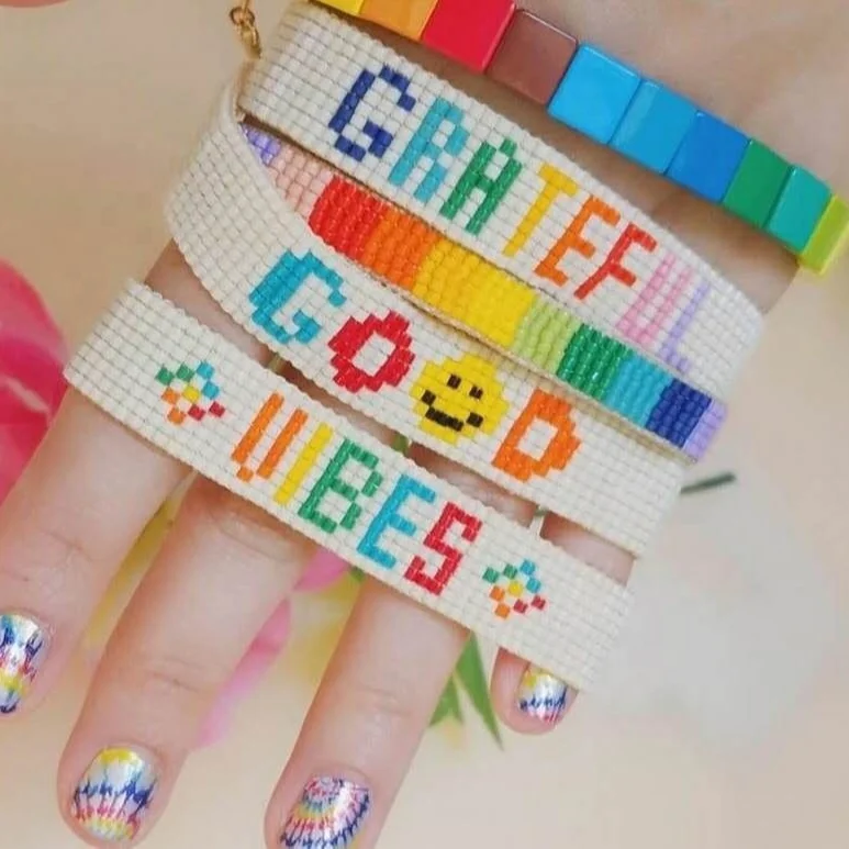 Cute customizable Miyuki colorful multicolor alphabet bracelet jewelry, Picture shows
Cute customizable Miyuki colorful multicolor alphabet bracelet jewelry, Picture shows