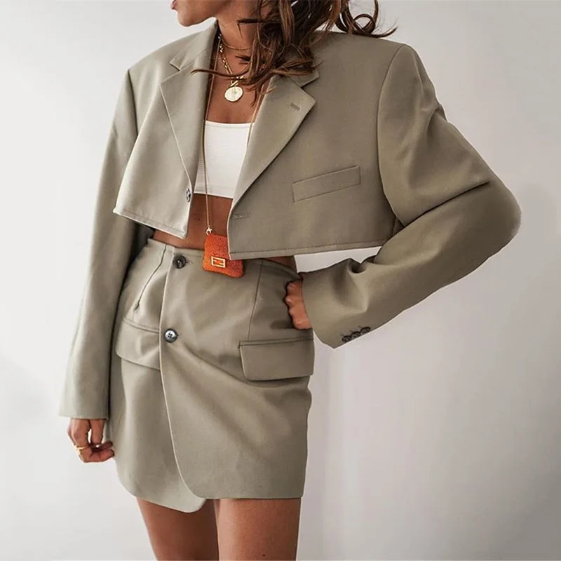 B54229A Spring new lady casual blazer suit fashion short coat with skirt, Gray/black/apricot
B54229A Spring new lady casual blazer suit fashion short coat with skirt, Gray/black/apricot