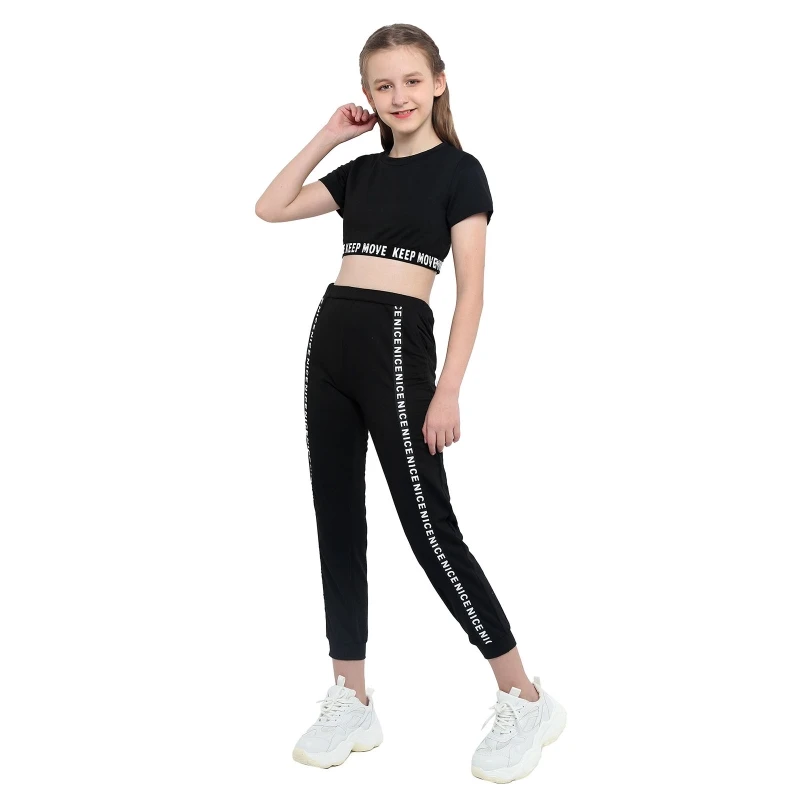 Fashion Kids Girls Dancewear Sleeves Crop Top with Leggings 2 Pcs Letter Printed Black Sports Workout Gym Tracksuit
Fashion Kids Girls Dancewear Sleeves Crop Top with Leggings 2 Pcs Letter Printed Black Sports Workout Gym Tracksuit