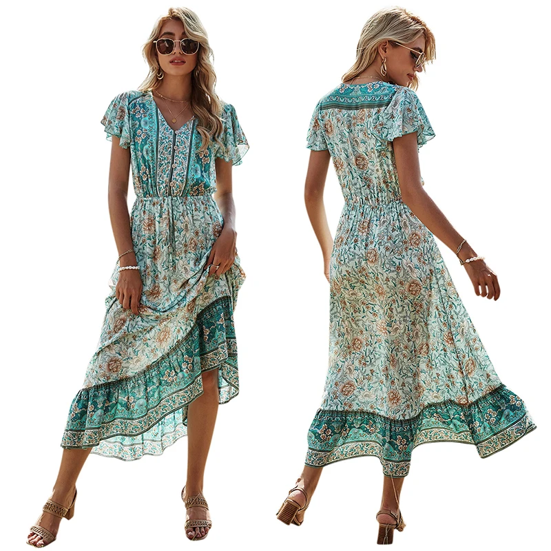 Bohemian Floral Print Midi Dress Ruffle Elegant Ruffle Dress with Elastic Waist Boho Long Dress, Multi
Bohemian Floral Print Midi Dress Ruffle Elegant Ruffle Dress with Elastic Waist Boho Long Dress, Multi