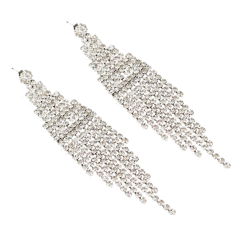 Luxury Shiny Rhinestone Tassel Dangle Earrings for Women Fashion Jewelry Hot Sale Evening Dress Statement Earrings Accessories, White
Luxury Shiny Rhinestone Tassel Dangle Earrings for Women Fashion Jewelry Hot Sale Evening Dress Statement Earrings Accessories, White