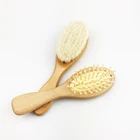 Customized Logo 2pcs Soft Goat Hair Wool Bristle Wooden Baby Hair Brush Set