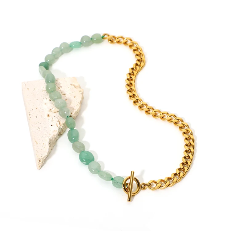 Trendy chunky natural stone bead chain choker necklace half beads half chain jewelry necklace
Trendy chunky natural stone bead chain choker necklace half beads half chain jewelry necklace