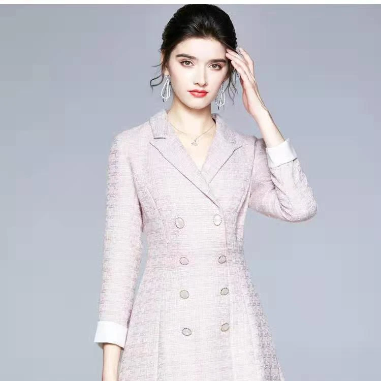 Hot sale spring Fashion women French pink plaid double-breasted long-sleeved long-sleeved suit collar small fragrant dress
Hot sale spring Fashion women French pink plaid double-breasted long-sleeved long-sleeved suit collar small fragrant dress