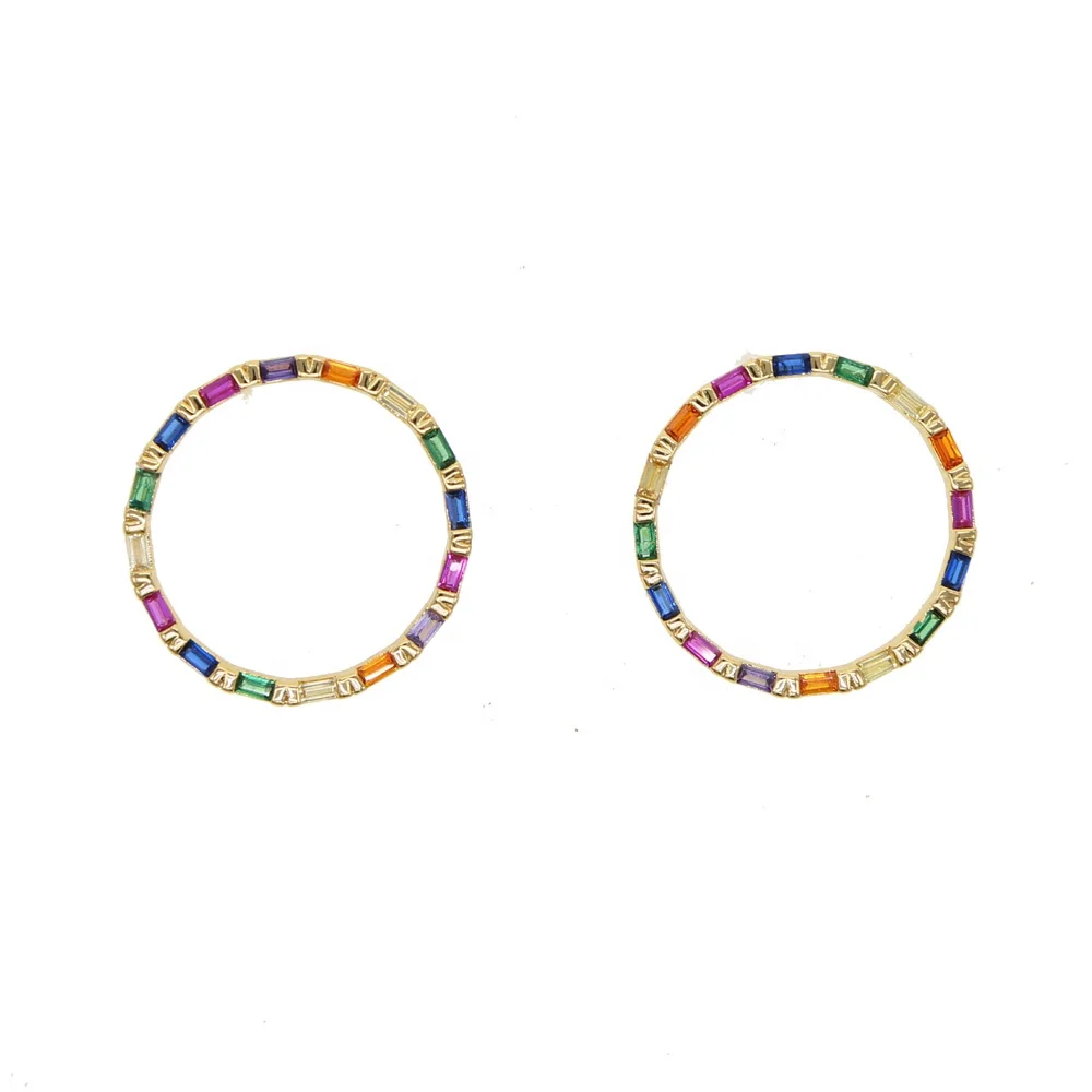 classic fashion geometric design Rainbow Colorful cubic zirconia cz Big round circle stud earring for women
classic fashion geometric design Rainbow Colorful cubic zirconia cz Big round circle stud earring for women