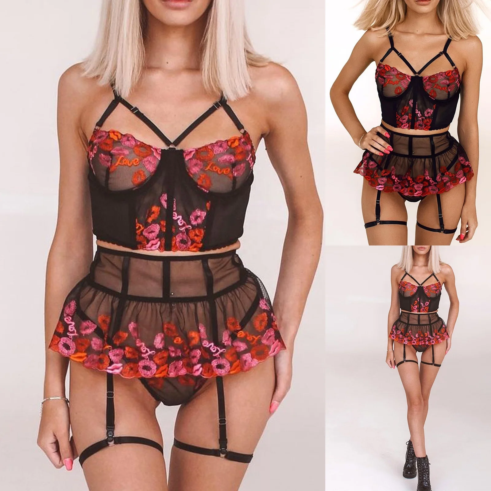 SFY1322 Women Sexy Black Lingerie With Appliques Sheer Mesh Dress Embroidery Underwear two pieces
SFY1322 Women Sexy Black Lingerie With Appliques Sheer Mesh Dress Embroidery Underwear two pieces