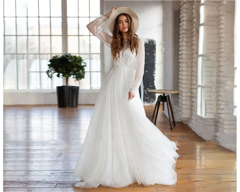 11196#Polka Dot Bridal Dress Floor Length Simple Tulle Modest Romantic Open Back Wedding Dress Bridal Gown
11196#Polka Dot Bridal Dress Floor Length Simple Tulle Modest Romantic Open Back Wedding Dress Bridal Gown
