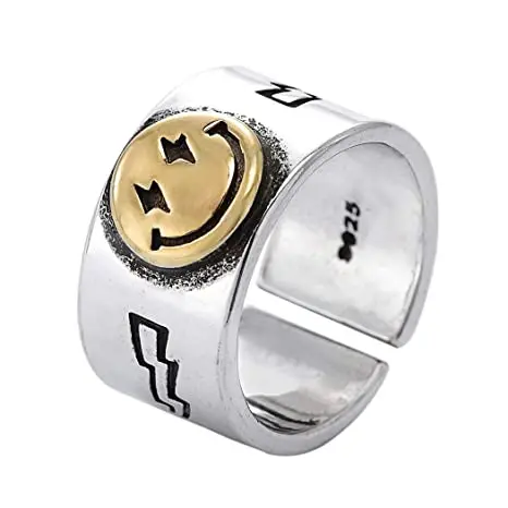 Vintage Stainless Steel Rings Retro Statement Band Smiley Face Ring for Women and Girls, As picture shows
Vintage Stainless Steel Rings Retro Statement Band Smiley Face Ring for Women and Girls, As picture shows
