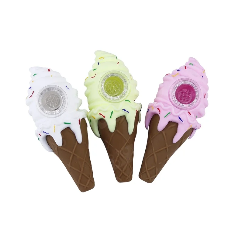 wholesale factory food grade silicone ice cream shaped novelty smoking pipes sacks weed tobacco pipe, Pink,yellow,white,etc.
wholesale factory food grade silicone ice cream shaped novelty smoking pipes sacks weed tobacco pipe, Pink,yellow,white,etc.