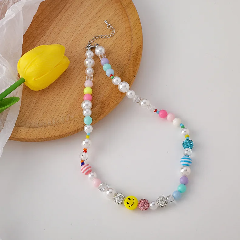 2021 new trendy fashion handmade beaded smiley face pearl crystal jewelry necklace for women, As pictures
2021 new trendy fashion handmade beaded smiley face pearl crystal jewelry necklace for women, As pictures