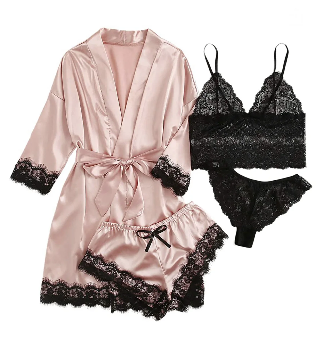 New Arrival Pajama Solid Color Lace Robe Silk Satin Pajamas Long Lingerie Sleeve Sleepwear 3 Pieces Set Women's Sexy Nightwear
New Arrival Pajama Solid Color Lace Robe Silk Satin Pajamas Long Lingerie Sleeve Sleepwear 3 Pieces Set Women's Sexy Nightwear