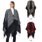 Manufacturers direct autumn and winter plaid cashmere tassel shawl thickened cape knit poncho