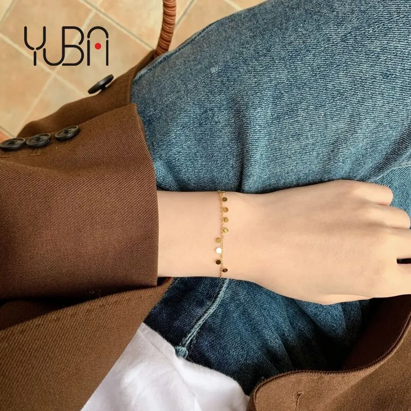 Exquisite Stainless Steel Jewelry Round Disc Tassel Bracelet 18K Gold Plated Fine Link Chain Round Sequins Tassel Bracelet
Exquisite Stainless Steel Jewelry Round Disc Tassel Bracelet 18K Gold Plated Fine Link Chain Round Sequins Tassel Bracelet