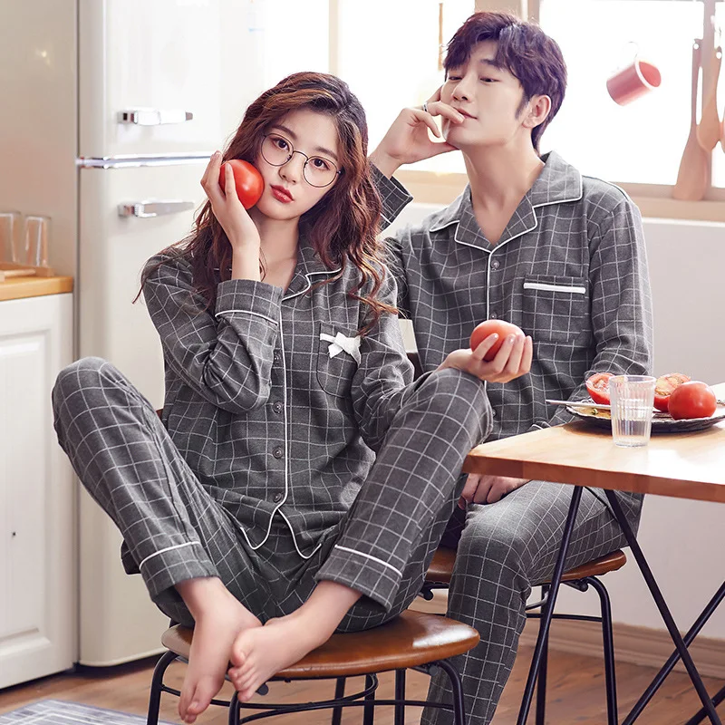 Drop shipping couples grid Pajamas women's autumn and winter new cotton lovers night wears men's home clothes two-piece suit, Picture
Drop shipping couples grid Pajamas women's autumn and winter new cotton lovers night wears men's home clothes two-piece suit, Picture