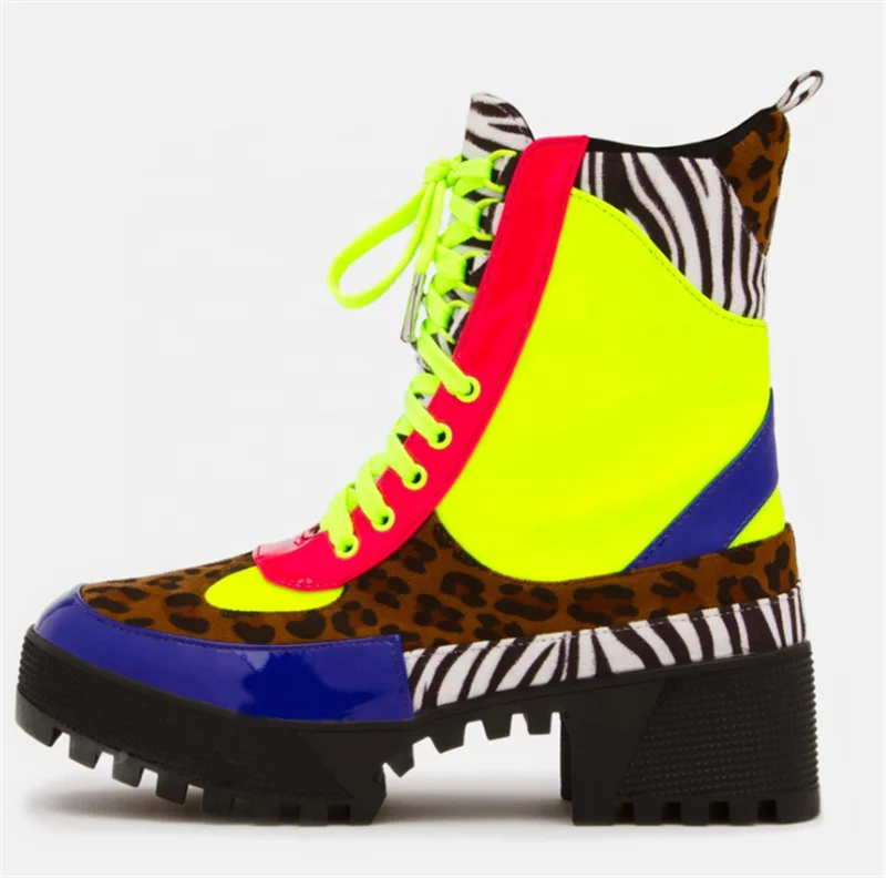 Latest Arrival Leopard Print Lace Up Thick Heel Zebra Anti Slip Color Matching High Top Neon Green Combat Boots Women, Yellow
Latest Arrival Leopard Print Lace Up Thick Heel Zebra Anti Slip Color Matching High Top Neon Green Combat Boots Women, Yellow