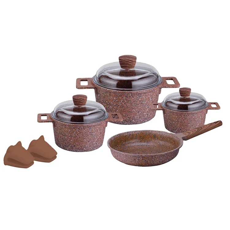 9 pcs granite non stick with induction bottom cookware set aluminum pot, Coffee red yellow and blue
9 pcs granite non stick with induction bottom cookware set aluminum pot, Coffee red yellow and blue