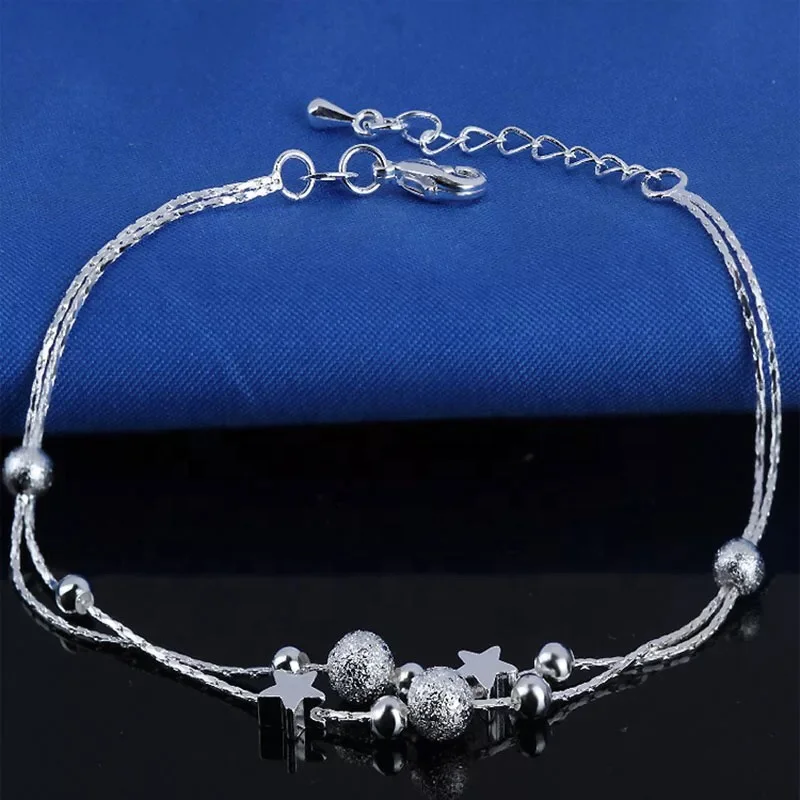 

Charm Silver Plated Beaded Anklet for Women Stars Foot Chain Ankle Bracelet Barefoot Sandals Summer Jewelry